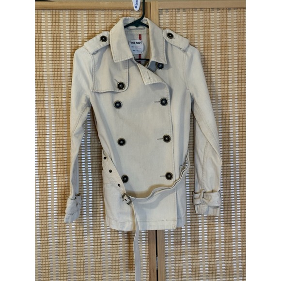 Old Navy Jackets & Blazers - Old Navy Womens S Double Breasted Coat With Belt Rain Beige Streetwear 90's Y2K